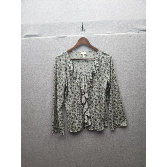 J. Jill Womens Petite Ruffle Front Long Sleeve Blouse Size LP 100% Polyester Mac - Picture 1 of 6